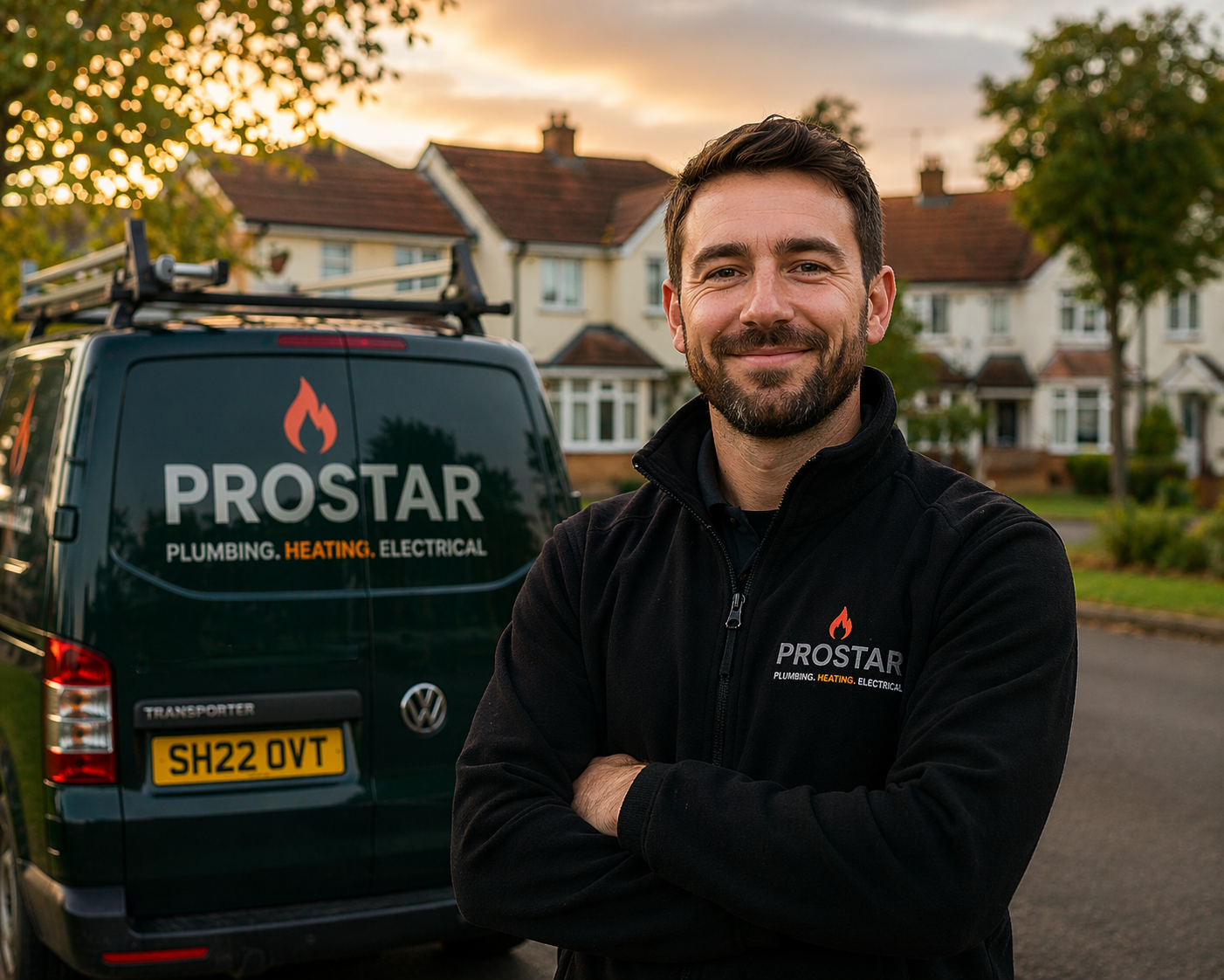 Prostar engineer standing in front of the company van